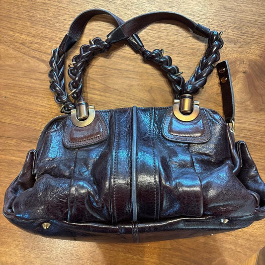 Chloe Elodie Leather Tote Handbag Brown Long Handle #QY7JKF