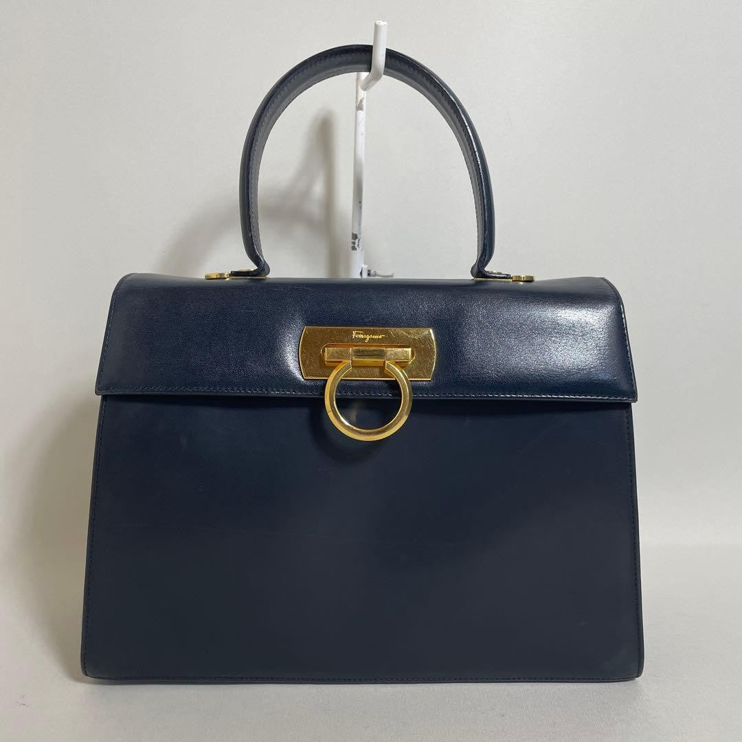 FERRAGAMO 2603-165 Ferragamo 2-Way Handbag, Navy, Gancini #QYGQPA