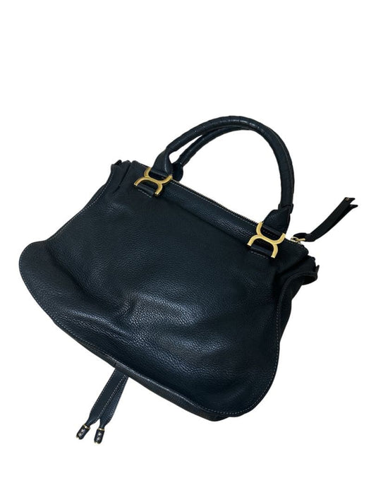 Chloe Marcie Black Leather Handbag with Gold Hardware #QYG3YC