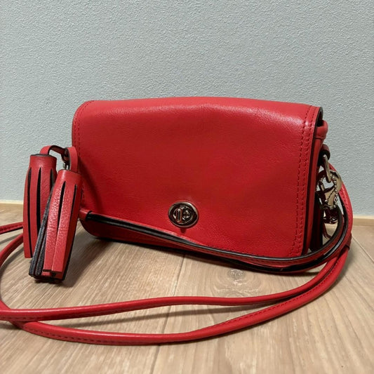 COACH Legacy Penny Shoulder Bag Leather, Red #QY6NNT