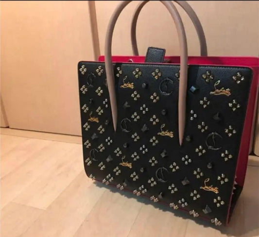 CHRISTIAN LOUBOUTIN Studded Paloma Tote Bag Medium Tan Calfskin #QY6G4D