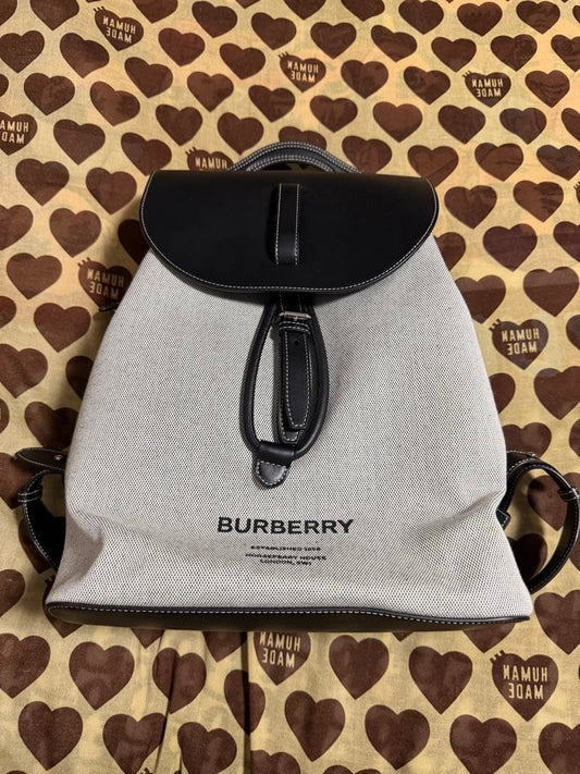 BURBERRY Horseferry Print Pocket Backpack Canvas Grey #QYJXSE