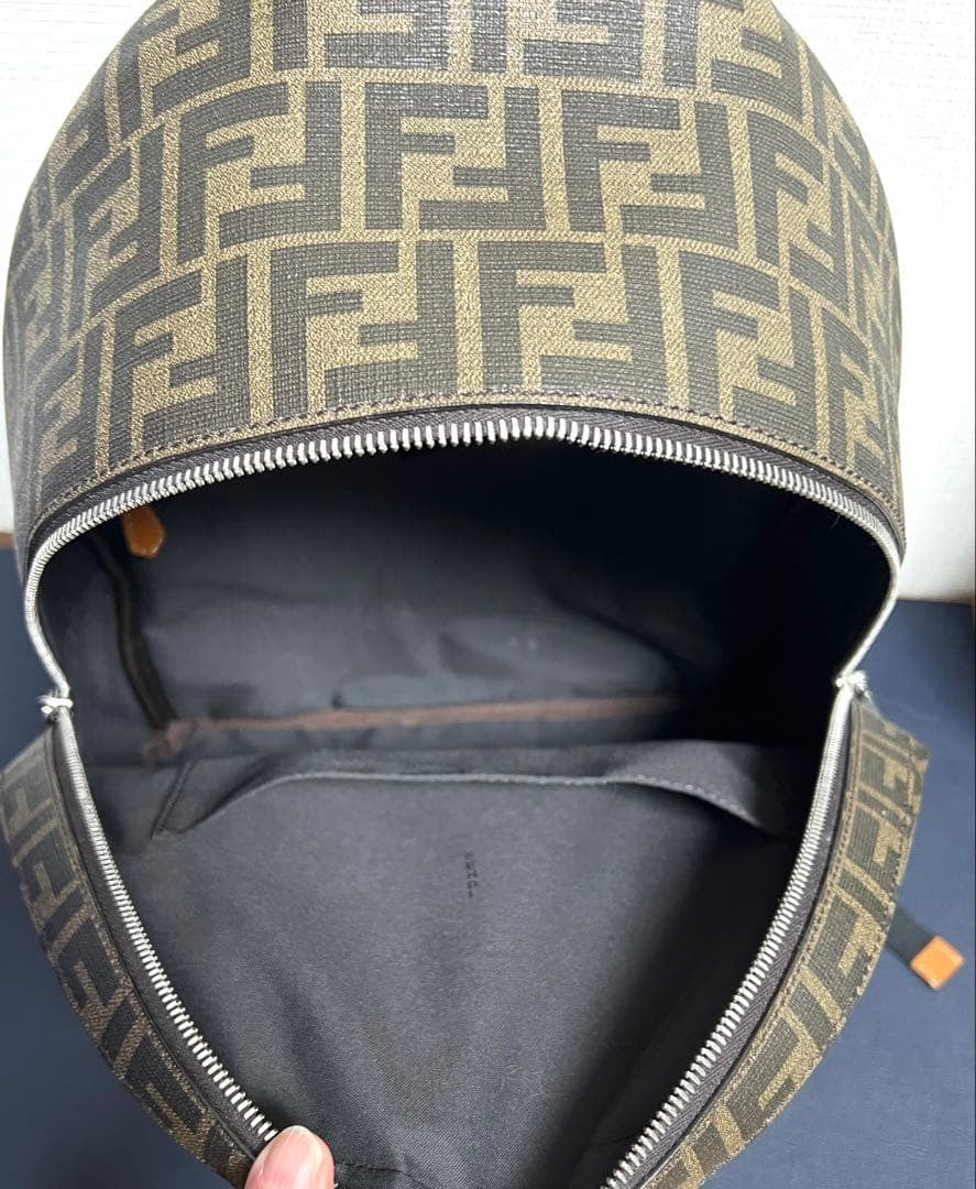 FENDI FF Zucca Pattern Backpack Brown Leather Canvas #QY8DCH