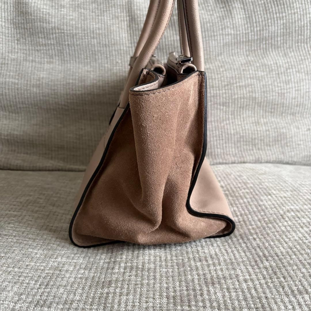 PRADA Leather x Suede 2-Way Shoulder Bag, Greige #QY6VVR