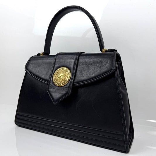 Yves Saint Laurent formal bag, gold hardware, center logo, leather, blac #QY8E1I