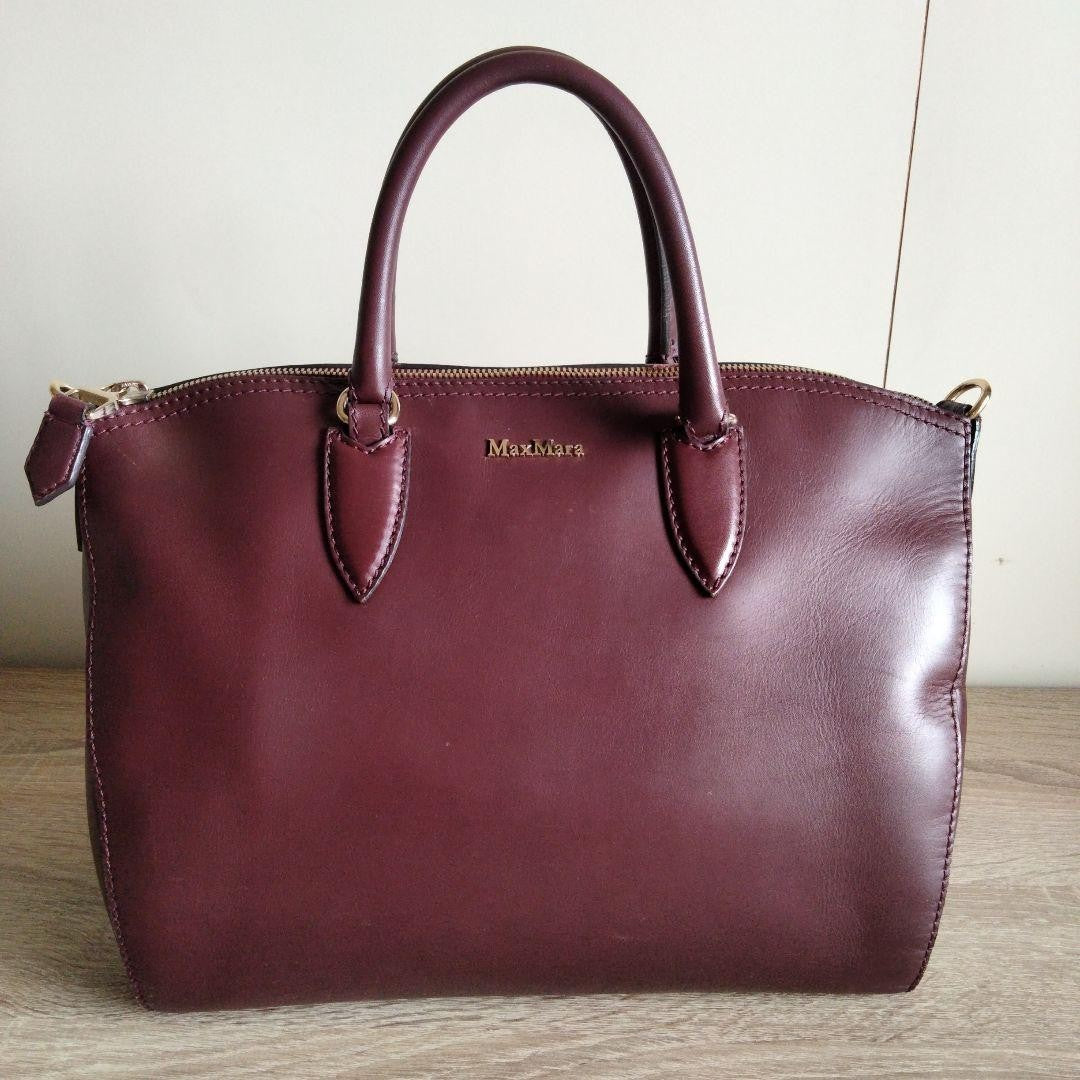 Max Mara Real Leather Bag Burgundy Spacious Chic #QY8EPO