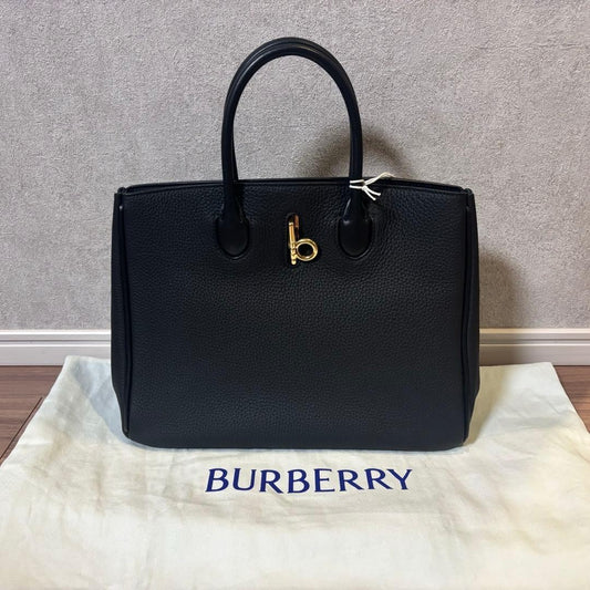 BURBERRY Black Leather 2Way Shoulder Handbag #QY6O2X