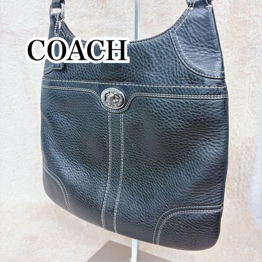 COACH Turnlock All-Leather Shoulder Bag, Black #QY7B9K