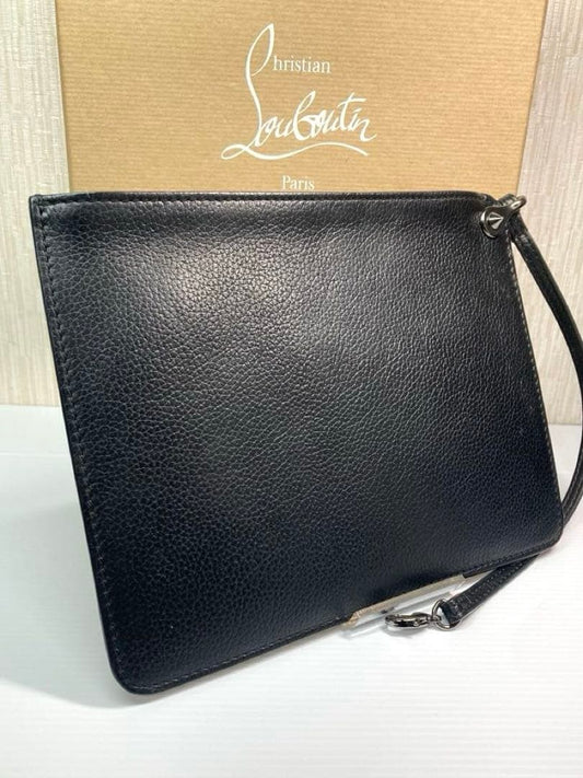 CHRISTIAN LOUBOUTIN Leather Bag with Attached Pouch Clutch Bag Black #QYD2QW