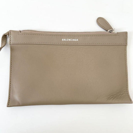 BALENCIAGA Navy Cabas S Leather Bag with Pouch (Stamped) Beige #QY8DAX