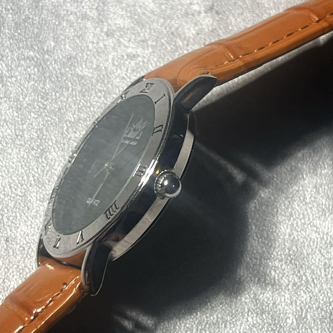 Leather strap SAAD onyx dial Roman numeral watch Indian #PFJ2VL