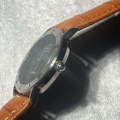 Leather strap SAAD onyx dial Roman numeral watch Indian #PFJ2VL
