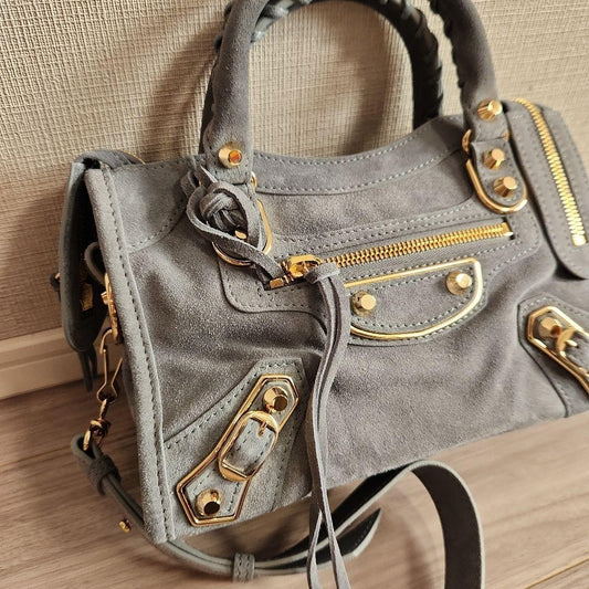 BALENCIAGA Gray Suede Handbag #QY7Y00