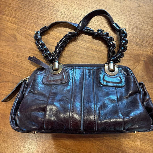 Chloe Elodie Leather Tote Handbag Brown Long Handle #QY7JKF