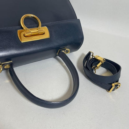 FERRAGAMO 2603-165 Ferragamo 2-Way Handbag, Navy, Gancini #QYGQPA
