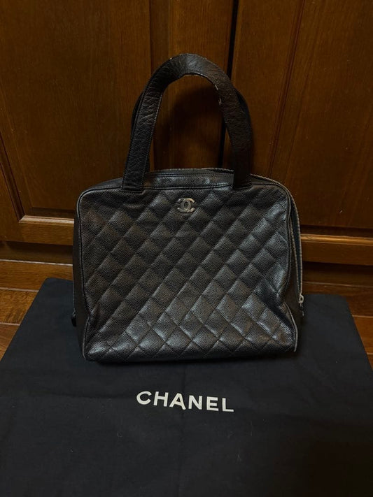 CHANEL Caviar Skin Black Matelassé Bag #QYDK40