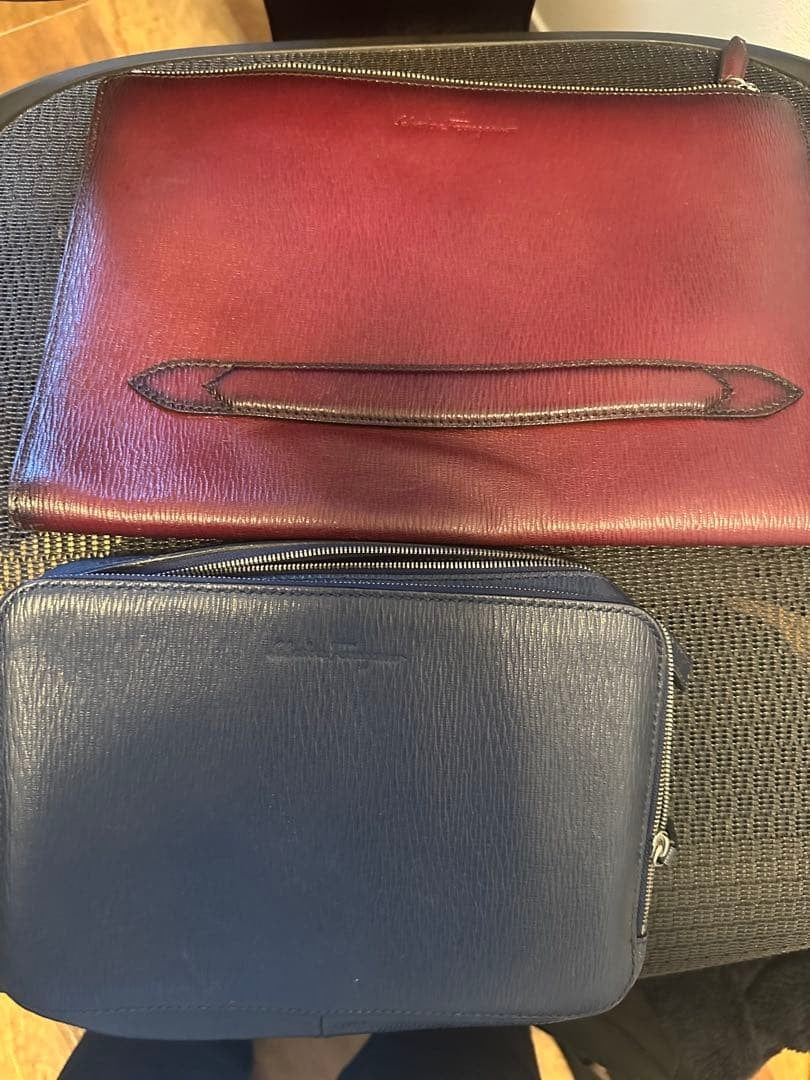 SALVATORE FERRAGAMO Leather Clutch Set Bordeaux Navy Embossed #QYIV7H