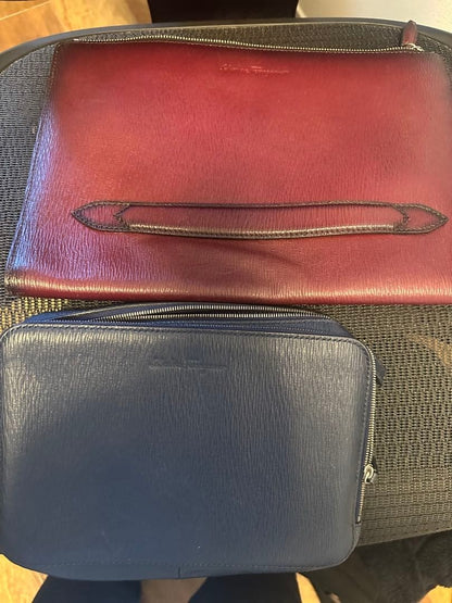 SALVATORE FERRAGAMO Leather Clutch Set Bordeaux Navy Embossed #QYIV7H