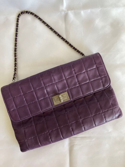 CHANEL 2.55 Chocolate Bar Chain Bag Purple W24cm #QY69S7