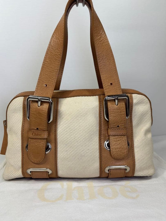 Chloé canvas and leather mini Boston bag/handbag #QY2691
