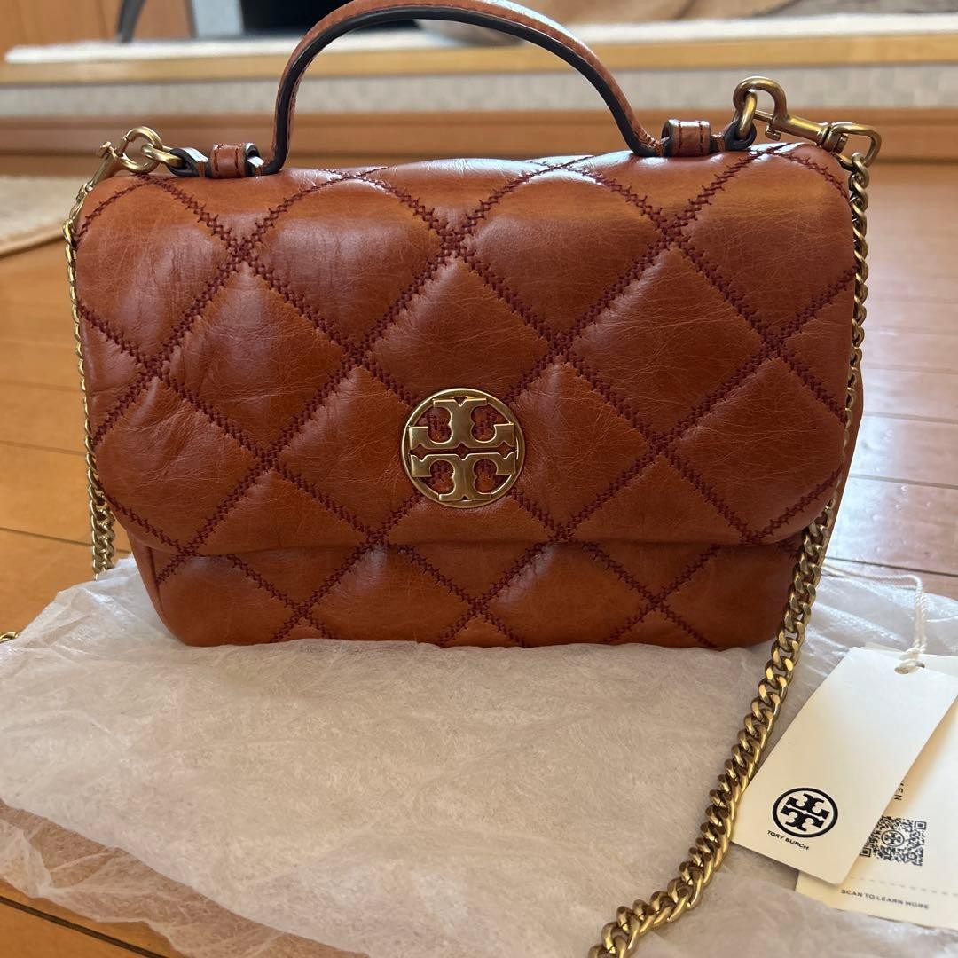 Tory Burch Quilted Leather Handbag Brown Chain Strap #QY4CK1