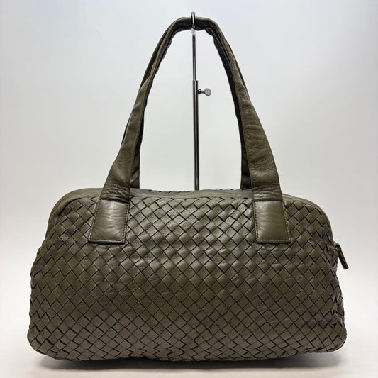 Bottega Veneta handbag, khaki, intrecciato leather. #QYCVCM