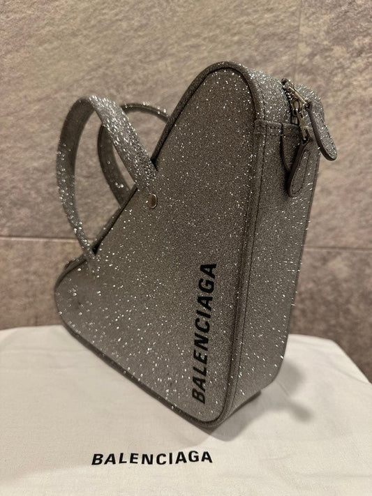 BALENCIAGA Silver Glitter 2-Way Triangle Shoulder Handbag #QYIGFU
