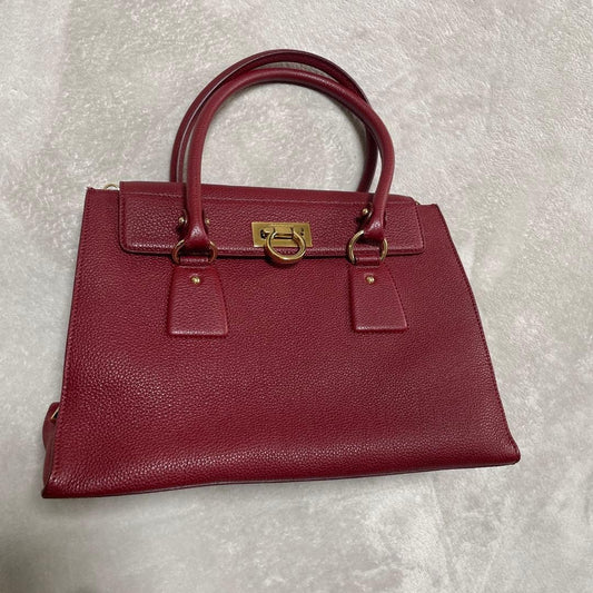 Burgundy leather handbag with gold hardware #QY6154