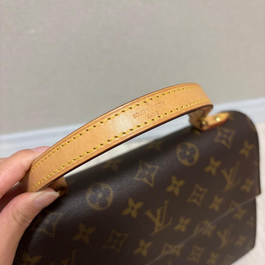LOUIS VUITTON Cluny BB Monogram Canvas Brown Leather Handbag w/Strap Key #QYFW82