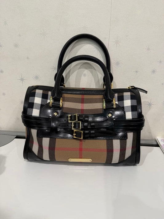 BURBERRY House Check 2-Way Mini Boston Bag #QYEMQS