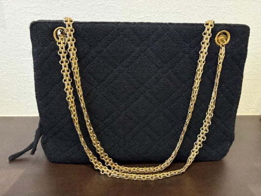 CHANEL Matelass? Tweed Chain Handbag Black Women #QY61CC