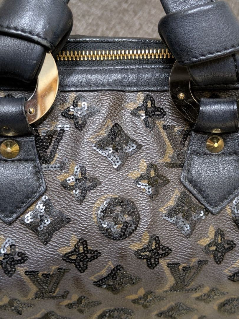 LOUIS VUITTON Monogram Eclipse Speedy 30 Handbag with Sequins #QY9W83