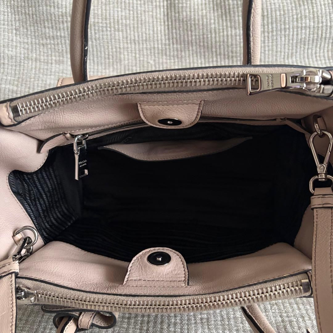 PRADA Leather x Suede 2-Way Shoulder Bag, Greige #QY6VVR