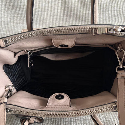 PRADA Leather x Suede 2-Way Shoulder Bag, Greige #QY6VVR