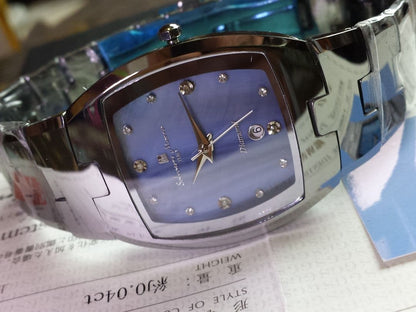 Luxury Tungsten Quartz Watch Blue Shell Dial 4 Natural Diamonds Sapphire #QY267O