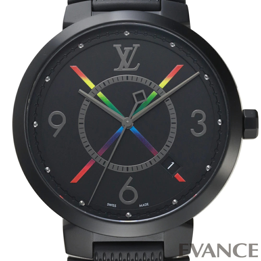 Weekly Special: LOUIS VUITTON Tambour Slim Rainbow QA113 Black Men's Wat #QYCFMJ