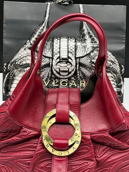 BVLGARI Chandra Red Leather Handbag Authentic Luxury #QY6PP4