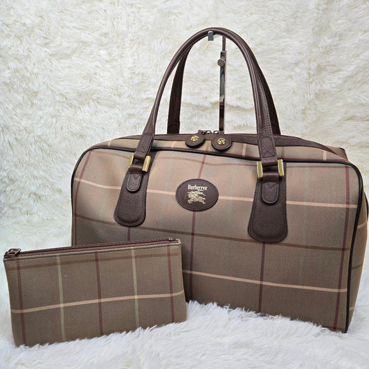 BURBERRY Mini Boston Bag with Pouch, Nova Check Leather #QYDQJ6