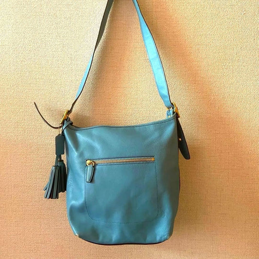 COACH Light Blue Shoulder Bag, Old Coach Tassel #QYI85R