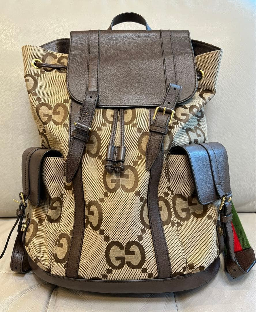 GUCCI Jumbo GG 678829 Canvas Leather Backpack Beige #QYHD3L