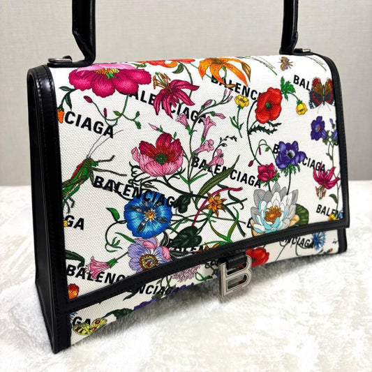 BALENCIAGA Gucci Hacker Project Flora Hourglass Handbag Black #QYF8B0