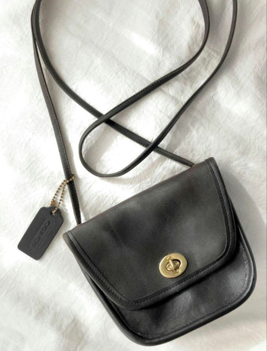 COACH Classic Turnlock Mini Shoulder Bag Genuine Leather USA 90s #QYH5N0