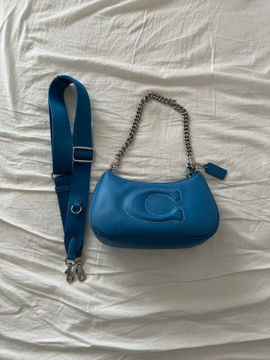 COACH Blue Handbag with Chain Strap #QYD3MK