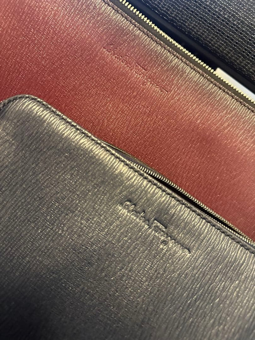 SALVATORE FERRAGAMO Leather Clutch Set Bordeaux Navy Embossed #QYIV7H