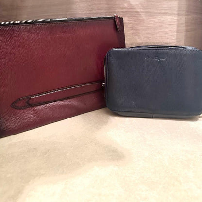 SALVATORE FERRAGAMO Leather Clutch Set Bordeaux Navy Embossed #QYIV7H