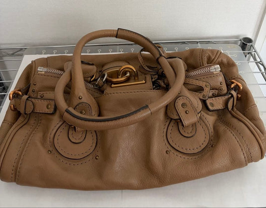 CHLO? Paddington beige leather handbag with lock Women #QY60QN