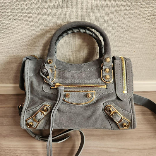 BALENCIAGA Gray Suede Handbag #QY7Y00
