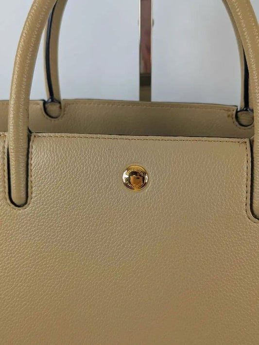 BURBERRY Beige Leather Handbag Gold Hardware Double Handle Classic #QY31W3