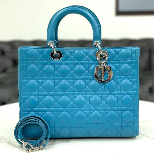 Christian Dior Lady Dior Large Cannage Aqua Blue W32×H25×D12cm Lambskin #QY8E6M