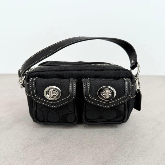 COACH Signature Black Mini Satchel Double Turnlock Bag #QYI9VY